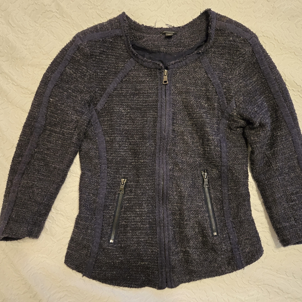 Ann Taylor Navy Blue Cardigan with Zipper Accents
